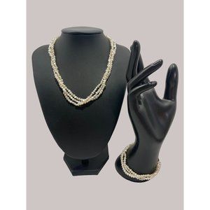 Seed Pearls 17” Necklace  Matching Bracelet 8.5” Vintage Goldtone Filigree Clasp